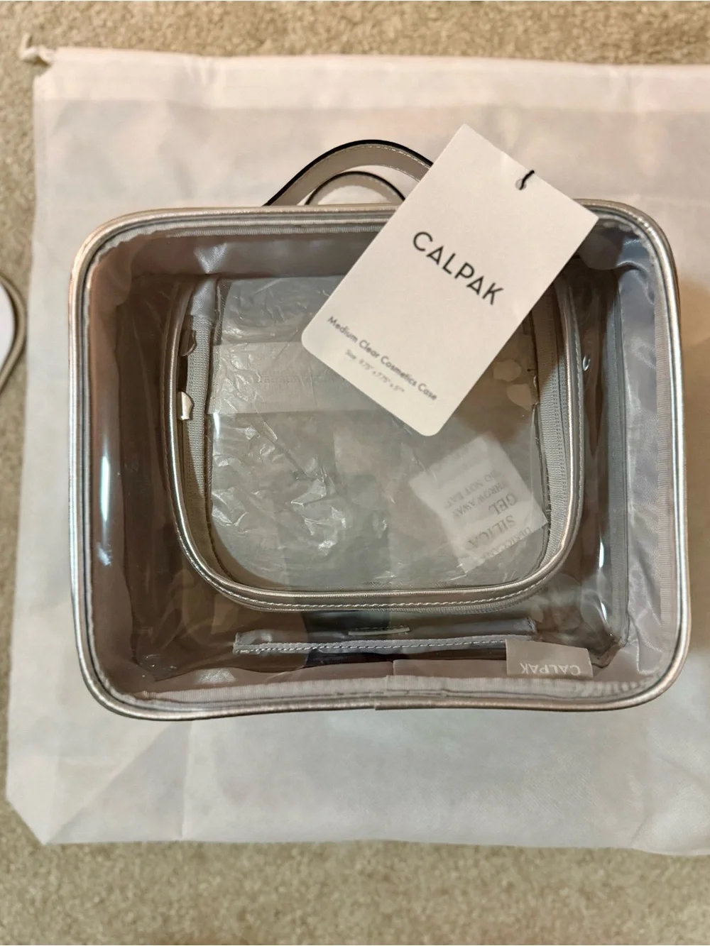 Calpak Silver-Trim Clear Cosmetic Carry Case Medium